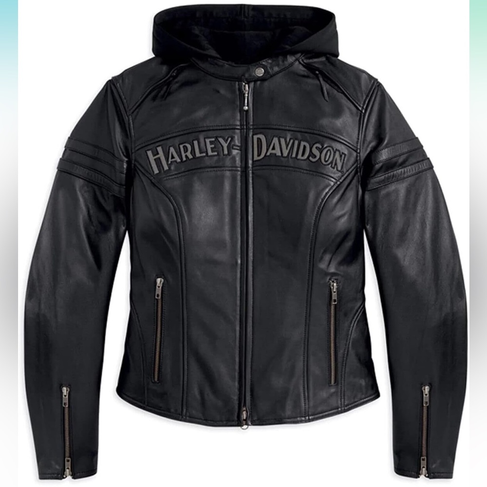 Harley Davidson Black Leather Jacket Petite Large